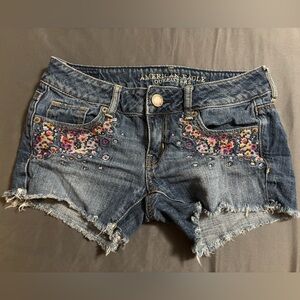 American Eagle Outfitters Floral Embroidered Jean Shorts